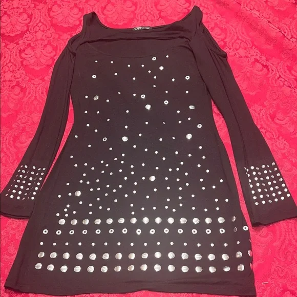 Sexy Black Dress with Cold Shoulder and lots of Silver Studs - Picture 1 of 6